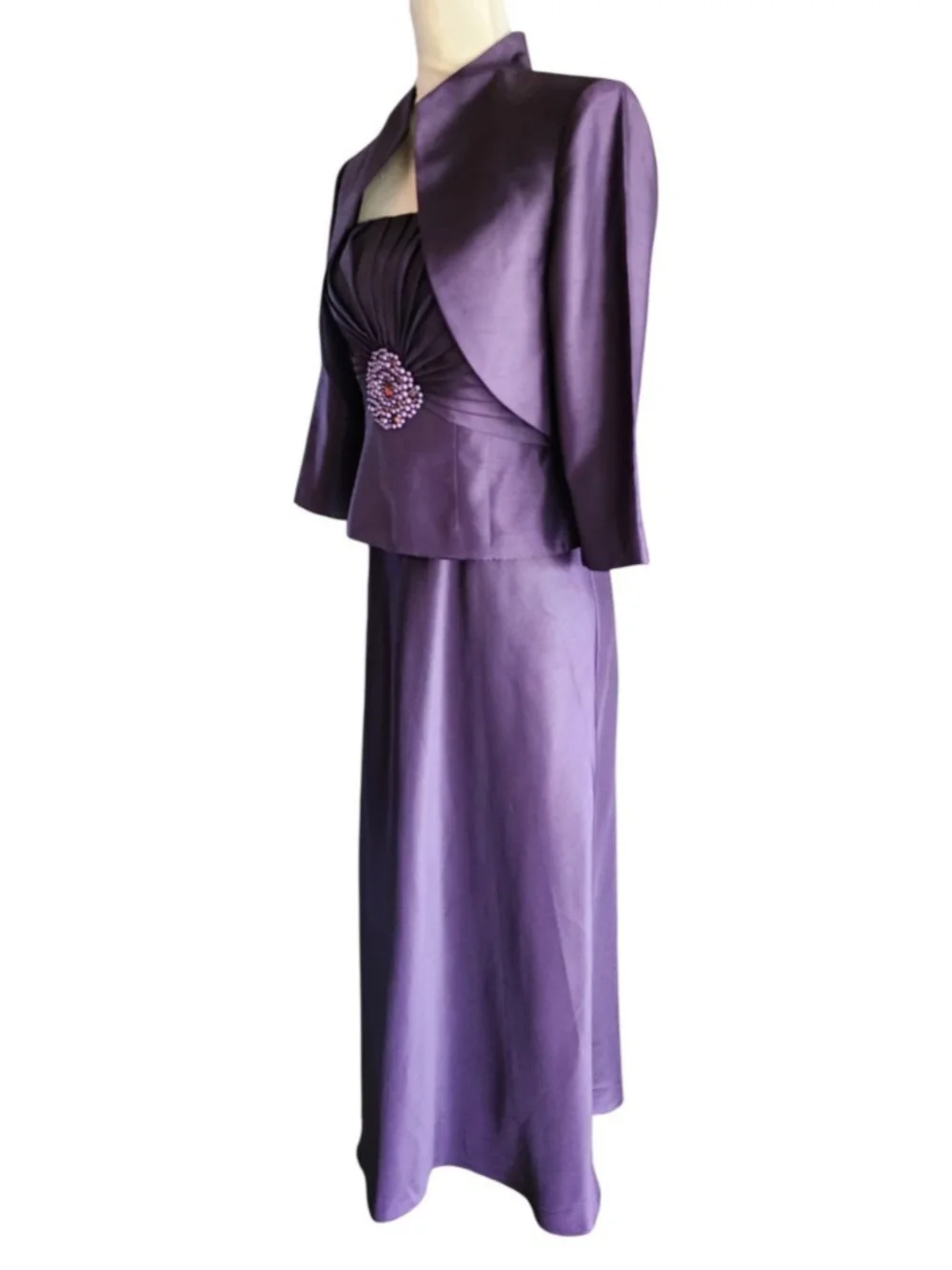 Jessica Howard Purple Formal Dress & Bolero Jacket Womens 6 Beaded Evening Gown